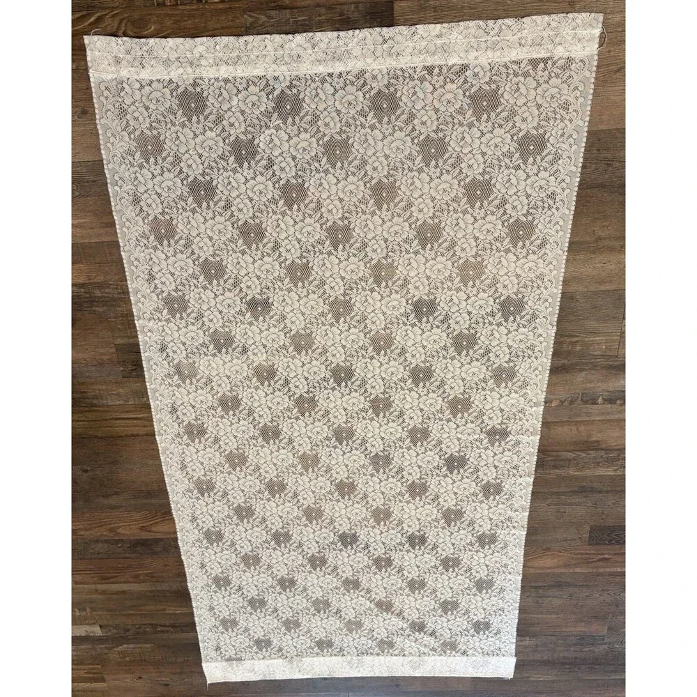 VTG 90s Ivory Rose Lace Curtain 2 Panels - Different Lengths Granny Cottagecore